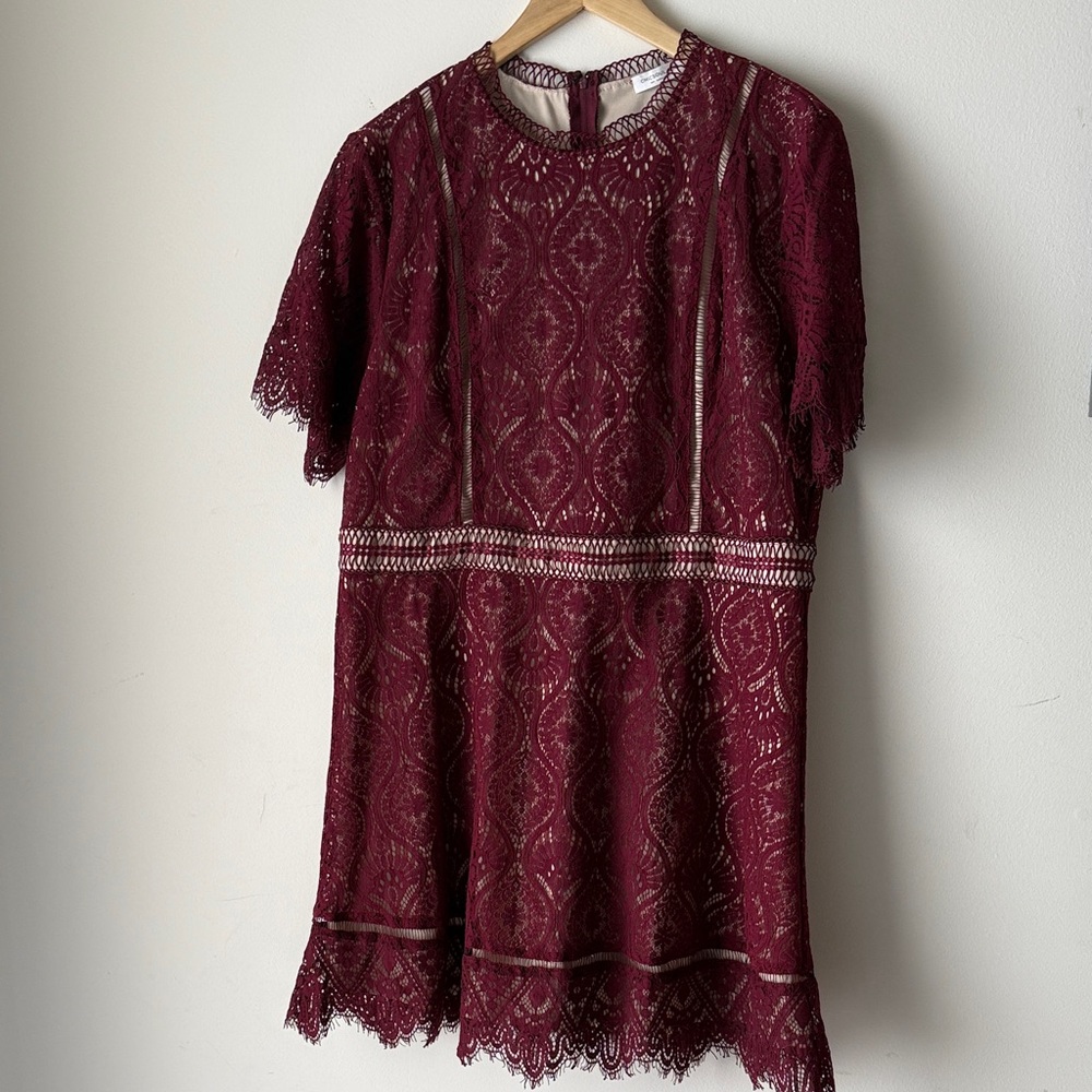Chic Soul Burgundy Lace Mini Dress